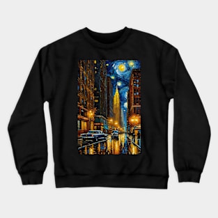 New York city streets in starry night style Crewneck Sweatshirt